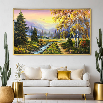 Landscape Amp Scenery Painting Original Sunset Country Landscape Oil Painting Blue Ridge Mountains Wall Art Nature Creek Painting on Canvas