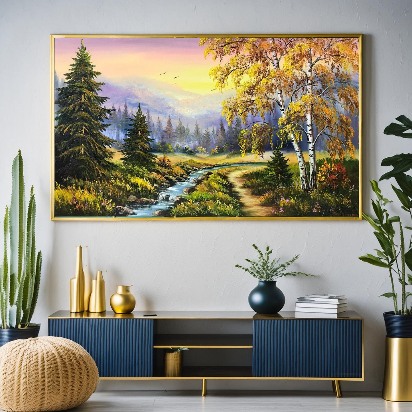 Landscape Amp Scenery Painting Original Sunset Country Landscape Oil Painting Blue Ridge Mountains Wall Art Nature Creek Painting on Canvas