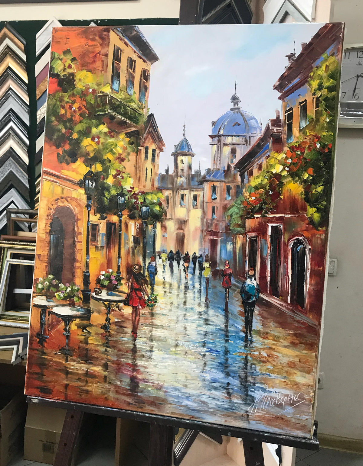 Parisian Street Oil Painting on Canvas | French Cafe Wall Art | Modern European Hand Painted Artwork