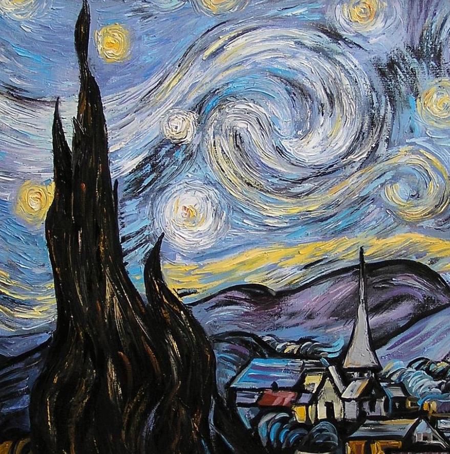 Van Gogh Starry Night Oil Painting, Impasto Hand Painted Reproduction on Canvas, Original Night Sky Wall Art