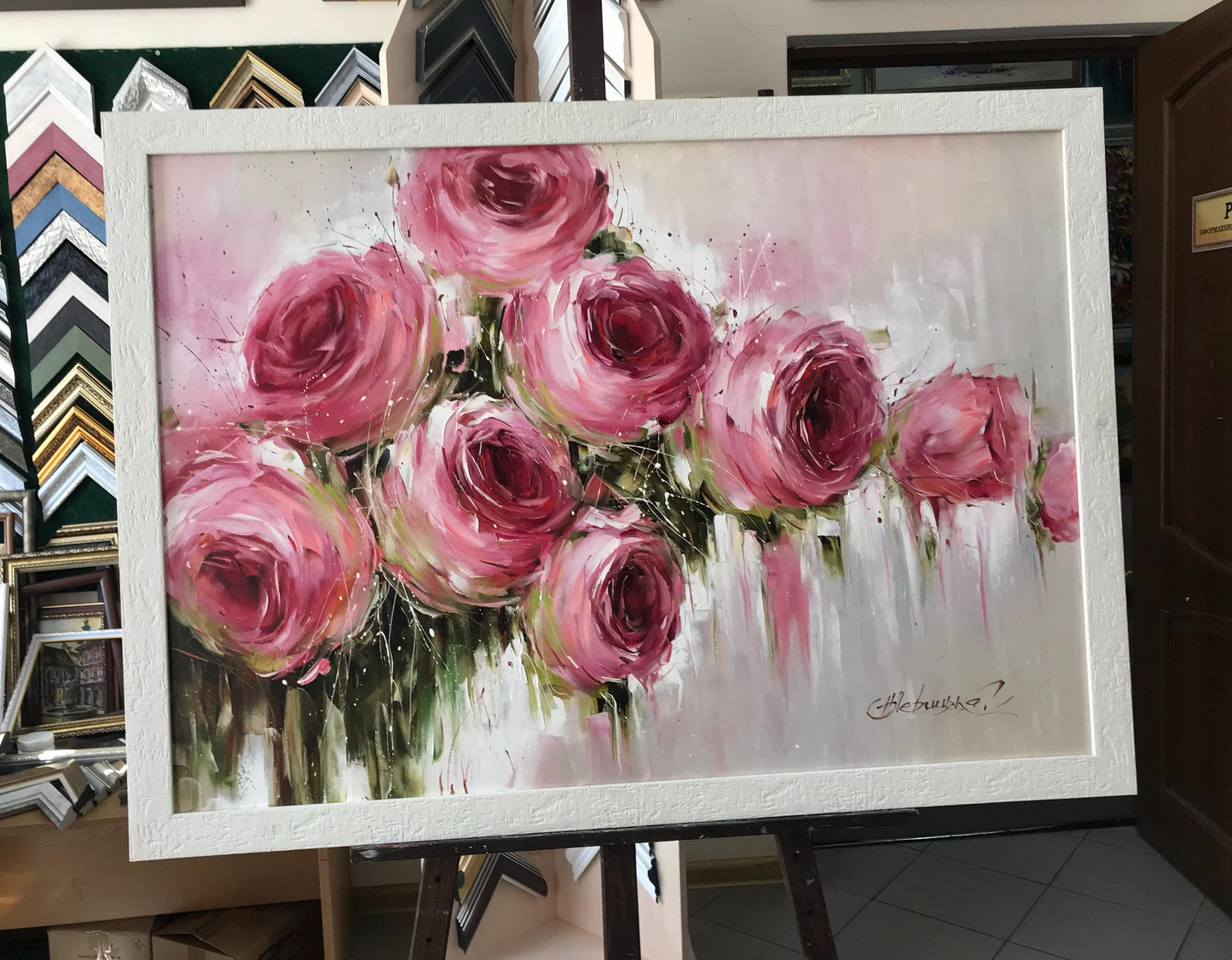 Large Pink Roses Oil Painting Original Hand Painted Rose Flower Canvas Wall Art | Oversized Abstract Romantic Rose Painting 64x48