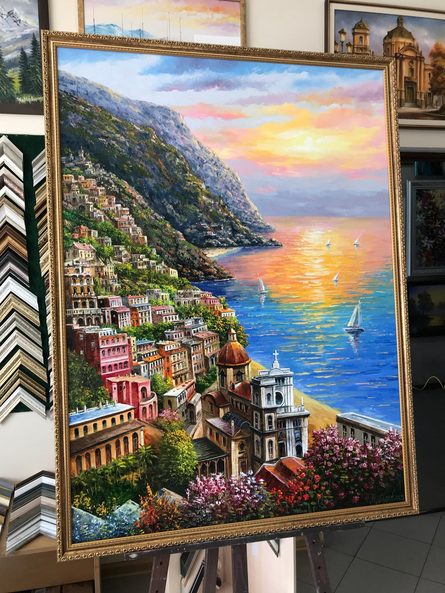 Positano Amalfi Coast Oil Painting Original, Famous Painting Italy Wall Art, Most Beautiful Coastal Italian Towns Painting