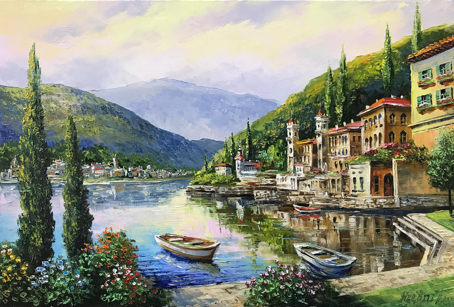 Lake Como Italy Oil Painting Original Famous Bellagio Italy Painting Varenna Wall Art Lago Di Como Italy Paintings