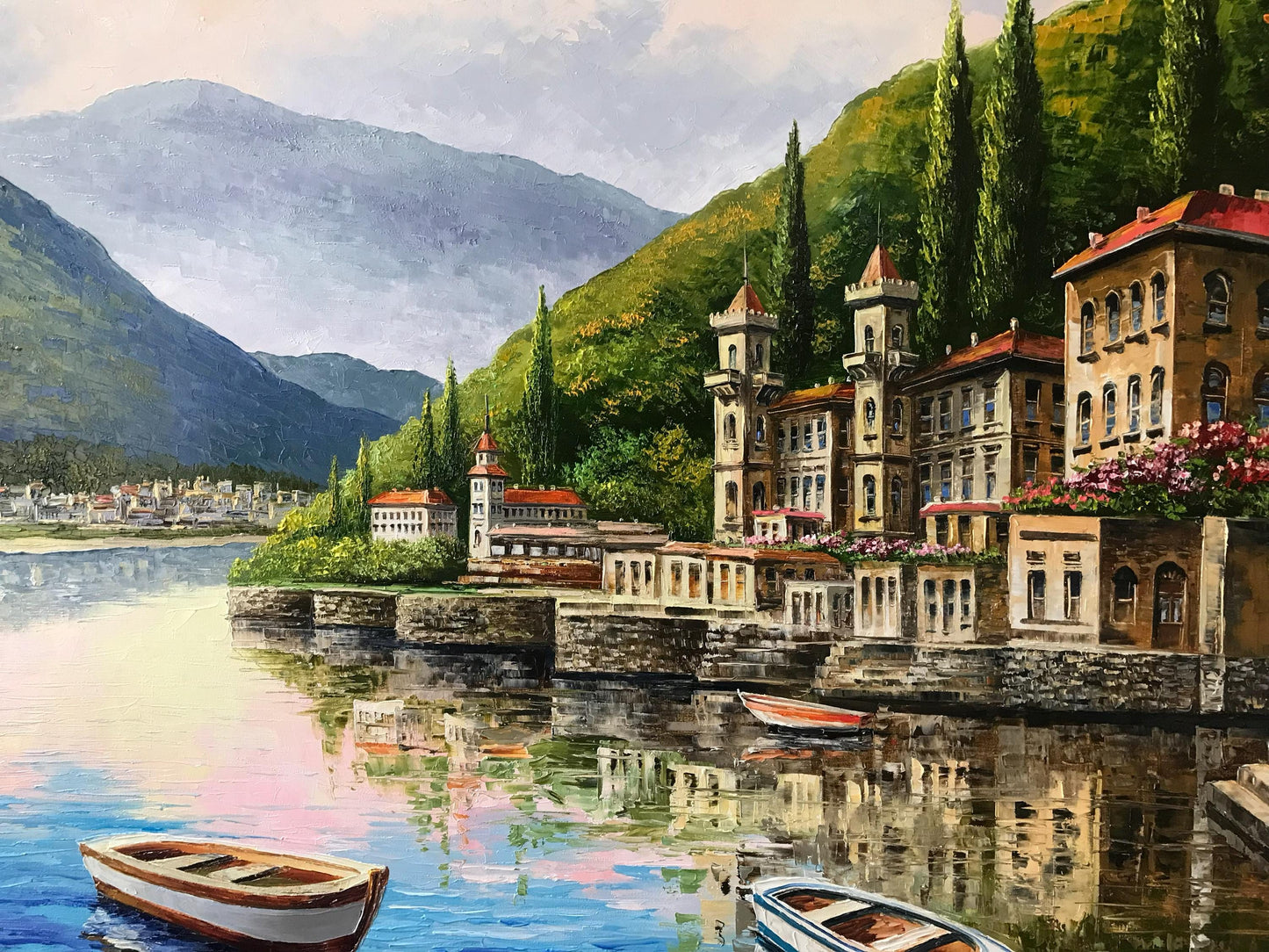 Lake Como Italy Oil Painting Original Famous Bellagio Italy Painting Varenna Wall Art Lago Di Como Italy Paintings
