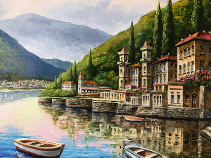Lake Como Italy Oil Painting Original Famous Bellagio Italy Painting Varenna Wall Art Lago Di Como Italy Paintings