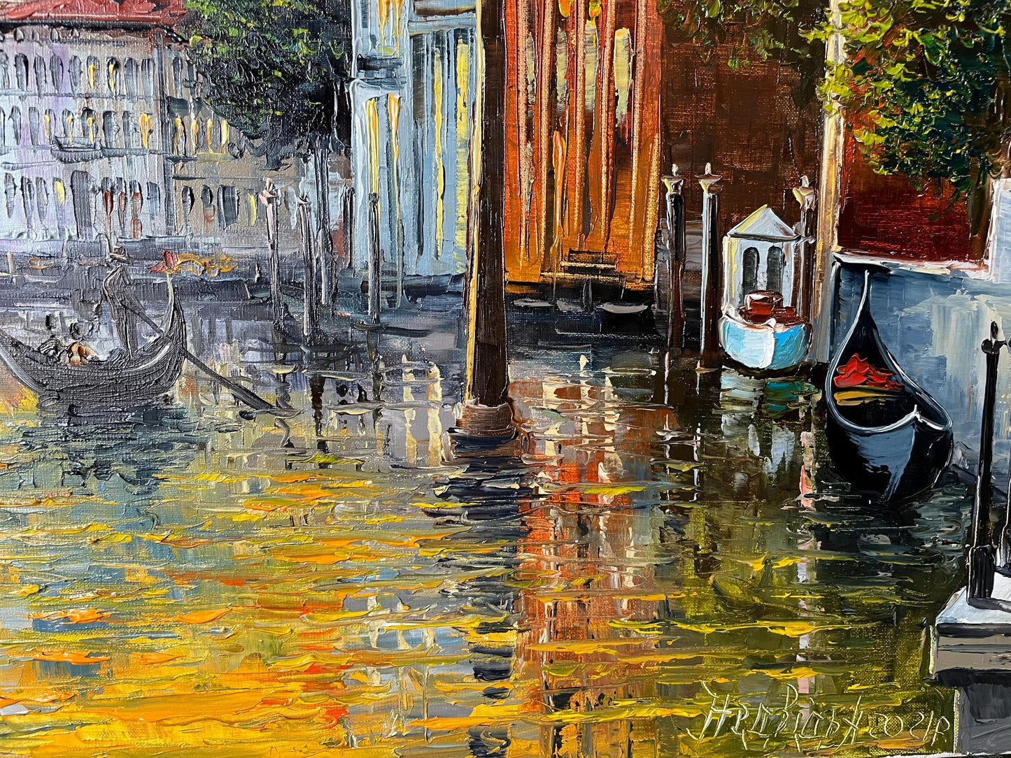 Venice Canal Oil Painting Original Venetian Grand Canal Art Famous Painting Monet Classic Italy Sunset at Venice Art