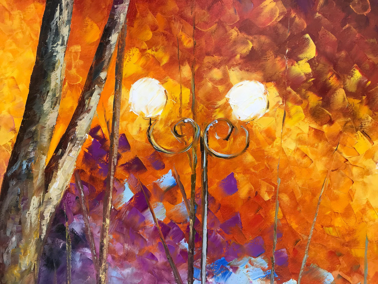 Couple in Park Oil Painting Original Autumn Landscape Painting Fall Wall Art Couple Under Red Umbrella Artwork Beautiful Rainy Day Scene Painting