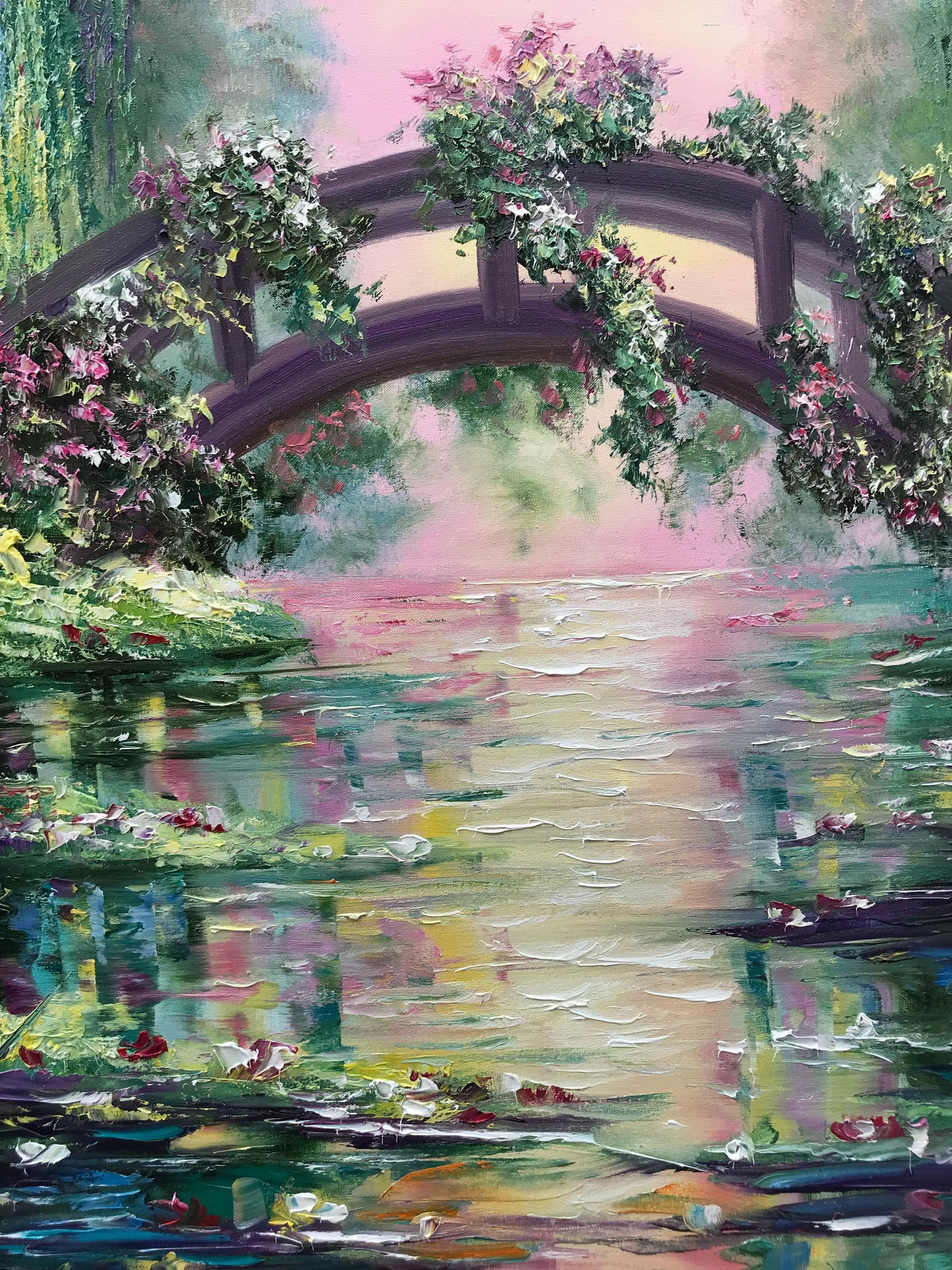 Claude Monet Painting Bridge Over a Pond of Water Lilies Artist Impressionism Art Green Water Lily Pond Oil Painting on Canvas