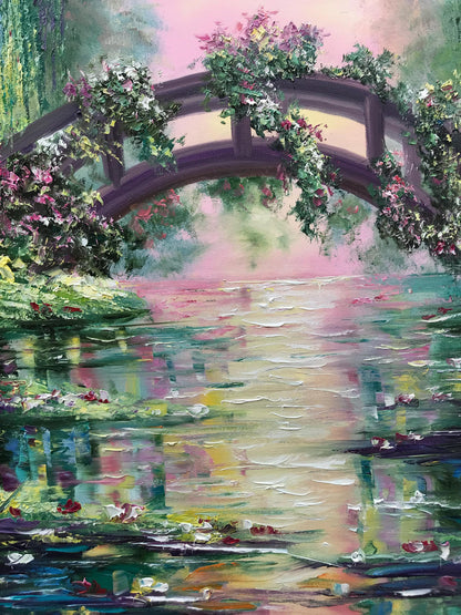 Claude Monet Painting Bridge Over a Pond of Water Lilies Artist Impressionism Art Green Water Lily Pond Oil Painting on Canvas