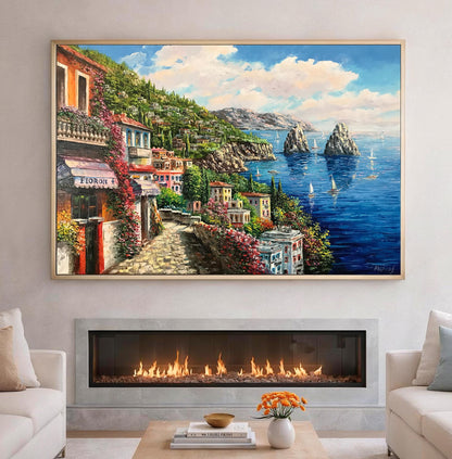 Capri Italy Oil Painting Original Amalfi Coast Painting on Canvas The Most Beautiful Italy Coastal Towns Cities Villages Paintings for Sale