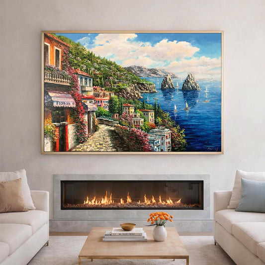 Capri Italy Oil Painting Original Amalfi Coast Painting on Canvas The Most Beautiful Italy Coastal Towns Cities Villages Paintings for Sale