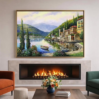 Lake Como Italy Oil Painting Original Famous Bellagio Italy Painting Varenna Wall Art Lago Di Como Italy Paintings