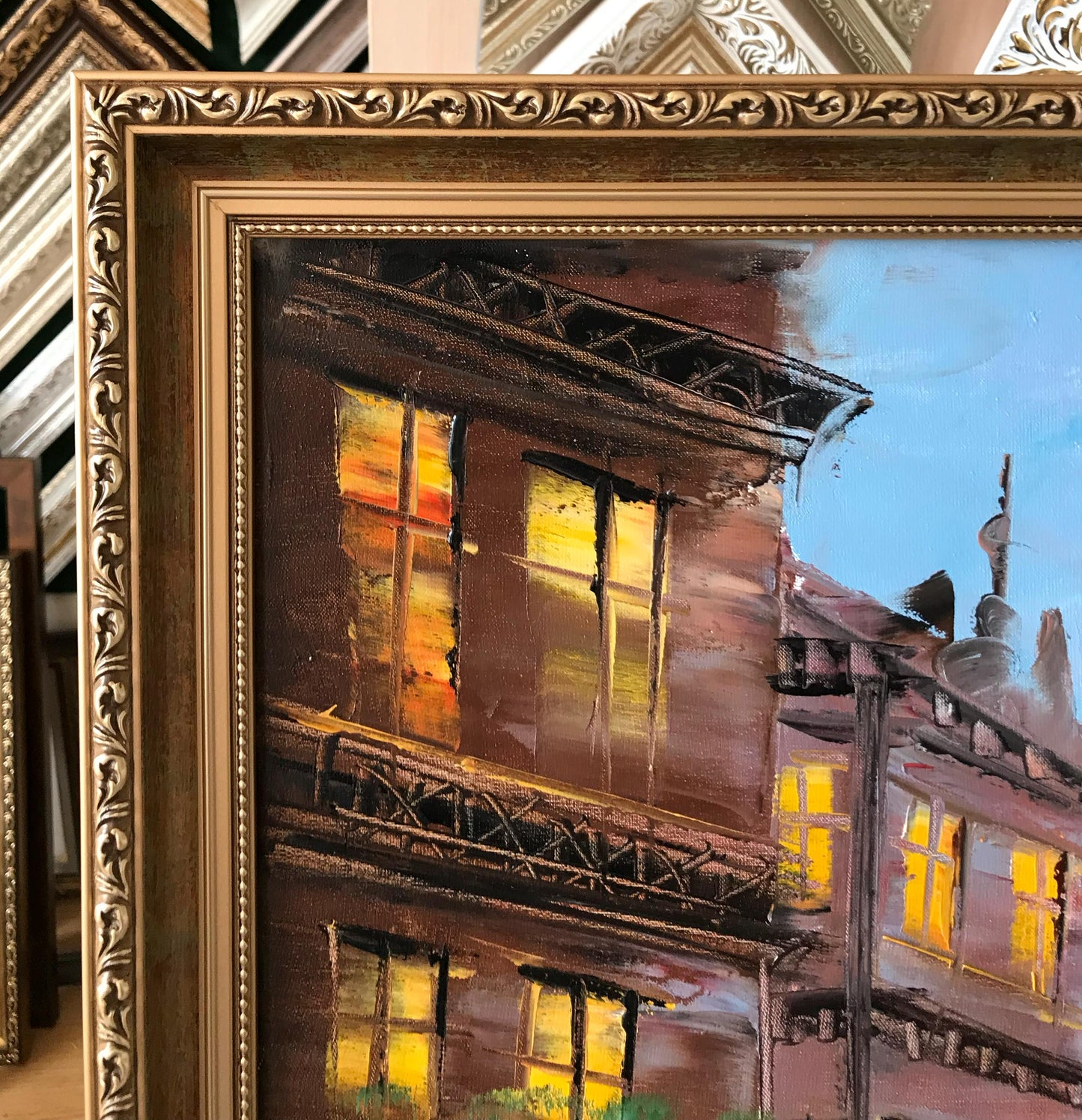 Romantic Paris Street Scene Oil Painting | Large Eiffel Tower Artwork, French Flower Market Painting on Canvas