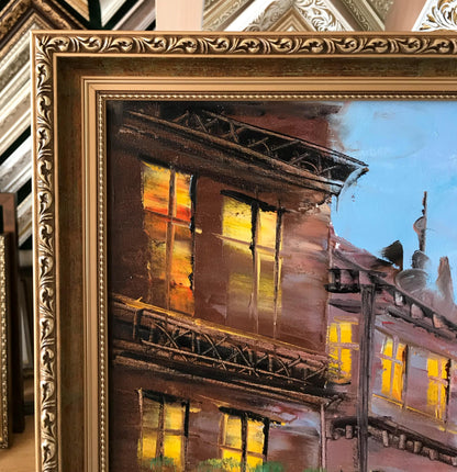 Romantic Paris Street Scene Oil Painting | Large Eiffel Tower Artwork, French Flower Market Painting on Canvas