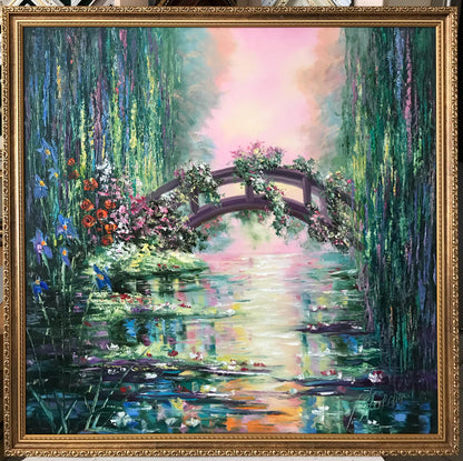 Claude Monet Painting Bridge Over a Pond of Water Lilies Artist Impressionism Art Green Water Lily Pond Oil Painting on Canvas