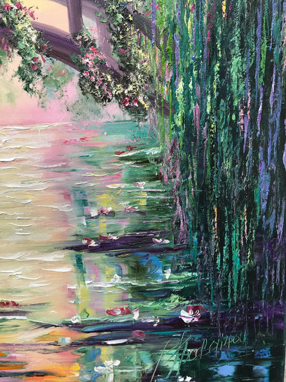 Claude Monet Painting Bridge Over a Pond of Water Lilies Artist Impressionism Art Green Water Lily Pond Oil Painting on Canvas
