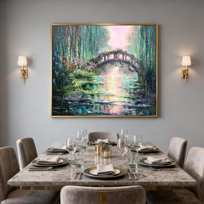Claude Monet Painting Bridge Over a Pond of Water Lilies Artist Impressionism Art Green Water Lily Pond Oil Painting on Canvas