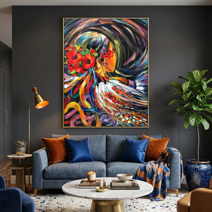 Ukrainian Girl Oil Painting Original, Modern Faceless Woman Art, Contemporary Vibrant Canvas Wall Art by Ukraine Artist
