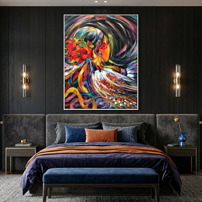 Ukrainian Girl Oil Painting Original, Modern Faceless Woman Art, Contemporary Vibrant Canvas Wall Art by Ukraine Artist