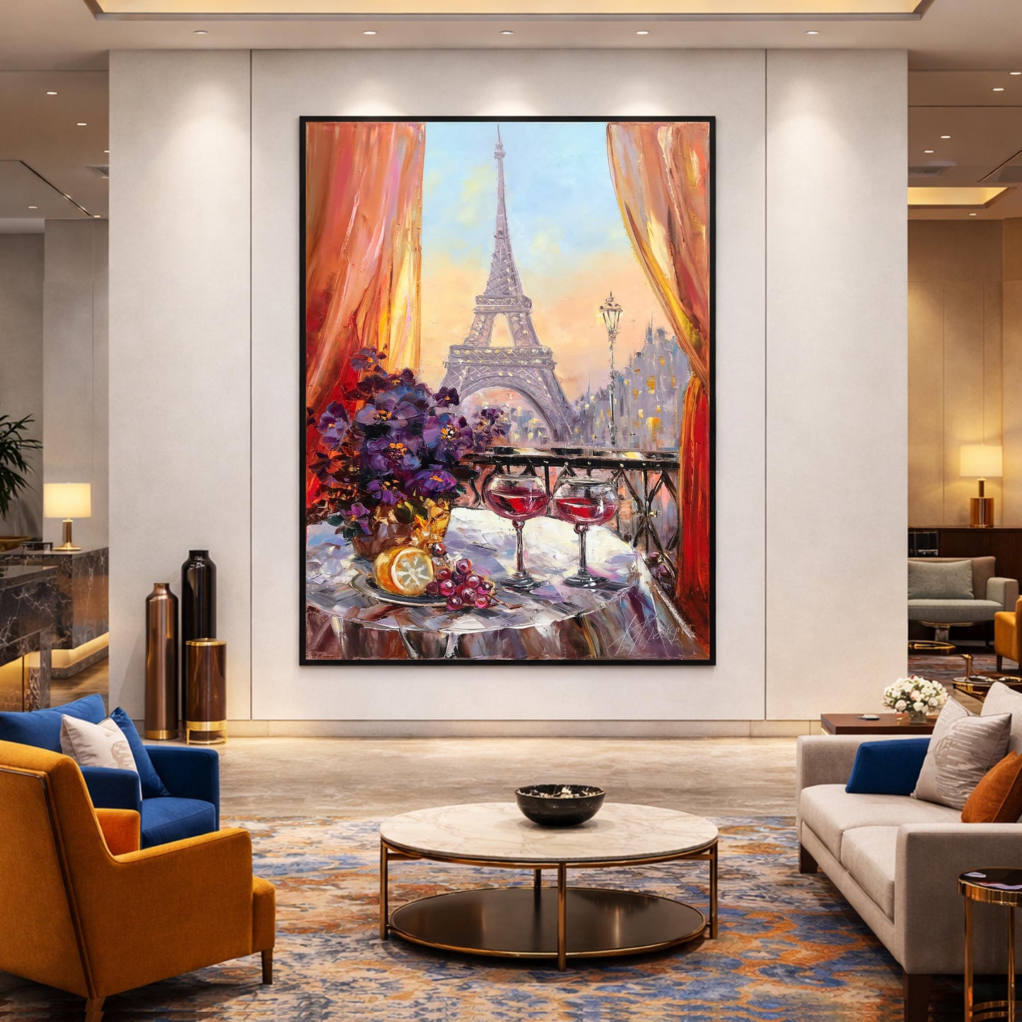 Paris Night Cafe Oil Painting Original Romantic Art Work, Diner Painting, Large Eiffel Tower Wall Art, Cafe Terrace