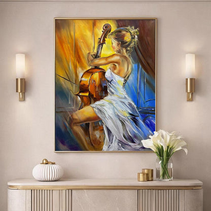 Woman Playing Cello Oil Painting Original | Elegant Lady Wall Art, Cello Musician Artwork