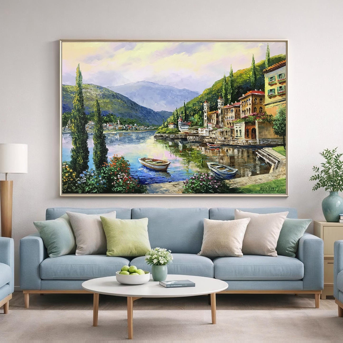 Lake Como Italy Oil Painting Original Famous Bellagio Italy Painting Varenna Wall Art Lago Di Como Italy Paintings
