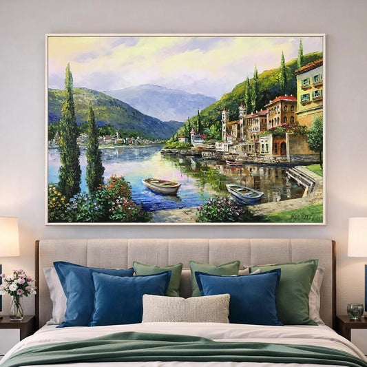 Lake Como Italy Oil Painting Original Famous Bellagio Italy Painting Varenna Wall Art Lago Di Como Italy Paintings