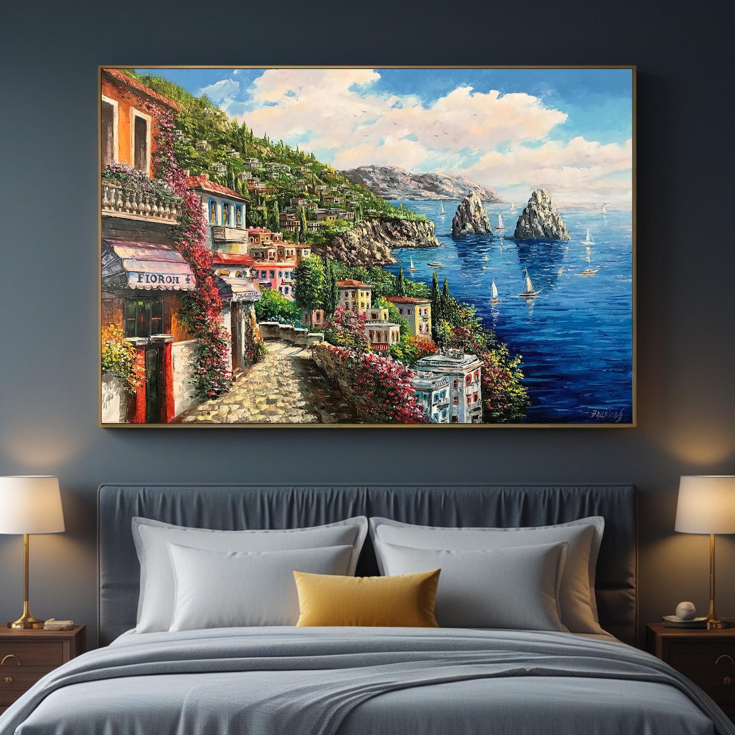 Capri Italy Oil Painting Original Amalfi Coast Painting on Canvas The Most Beautiful Italy Coastal Towns Cities Villages Paintings for Sale