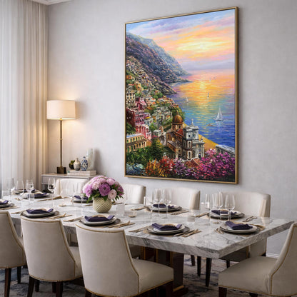 Positano Amalfi Coast Oil Painting Original, Famous Painting Italy Wall Art, Most Beautiful Coastal Italian Towns Painting