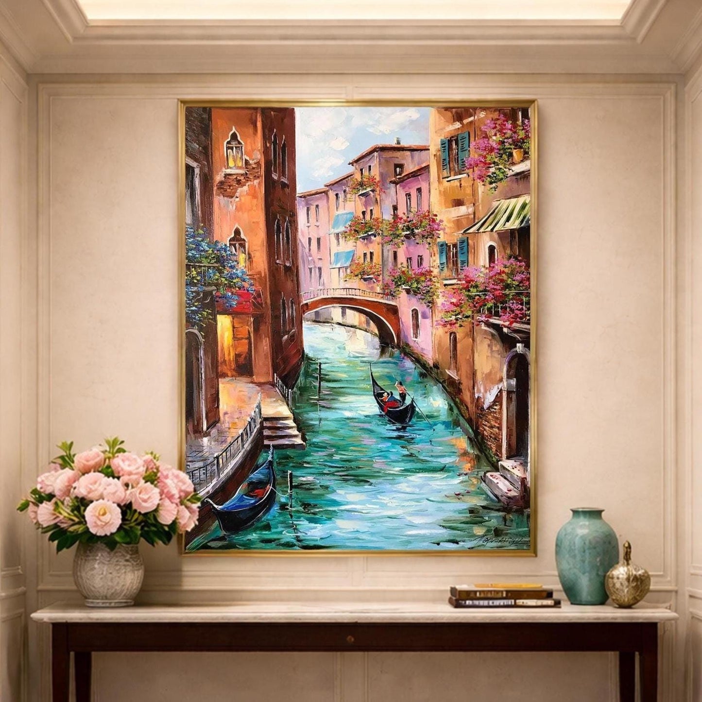 Venice Gondola Boat Painting | Original Hand-Painted Venetian Canal Canvas Artwork | Italian Venezia Art Inspired by Monet