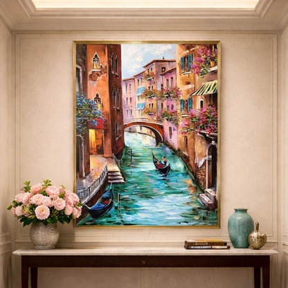 Venice Gondola Boat Painting | Original Hand-Painted Venetian Canal Canvas Artwork | Italian Venezia Art Inspired by Monet
