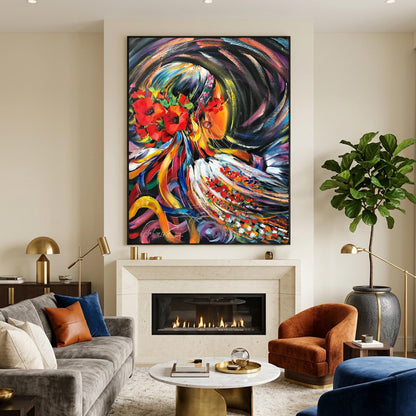Ukrainian Girl Oil Painting Original, Modern Faceless Woman Art, Contemporary Vibrant Canvas Wall Art by Ukraine Artist