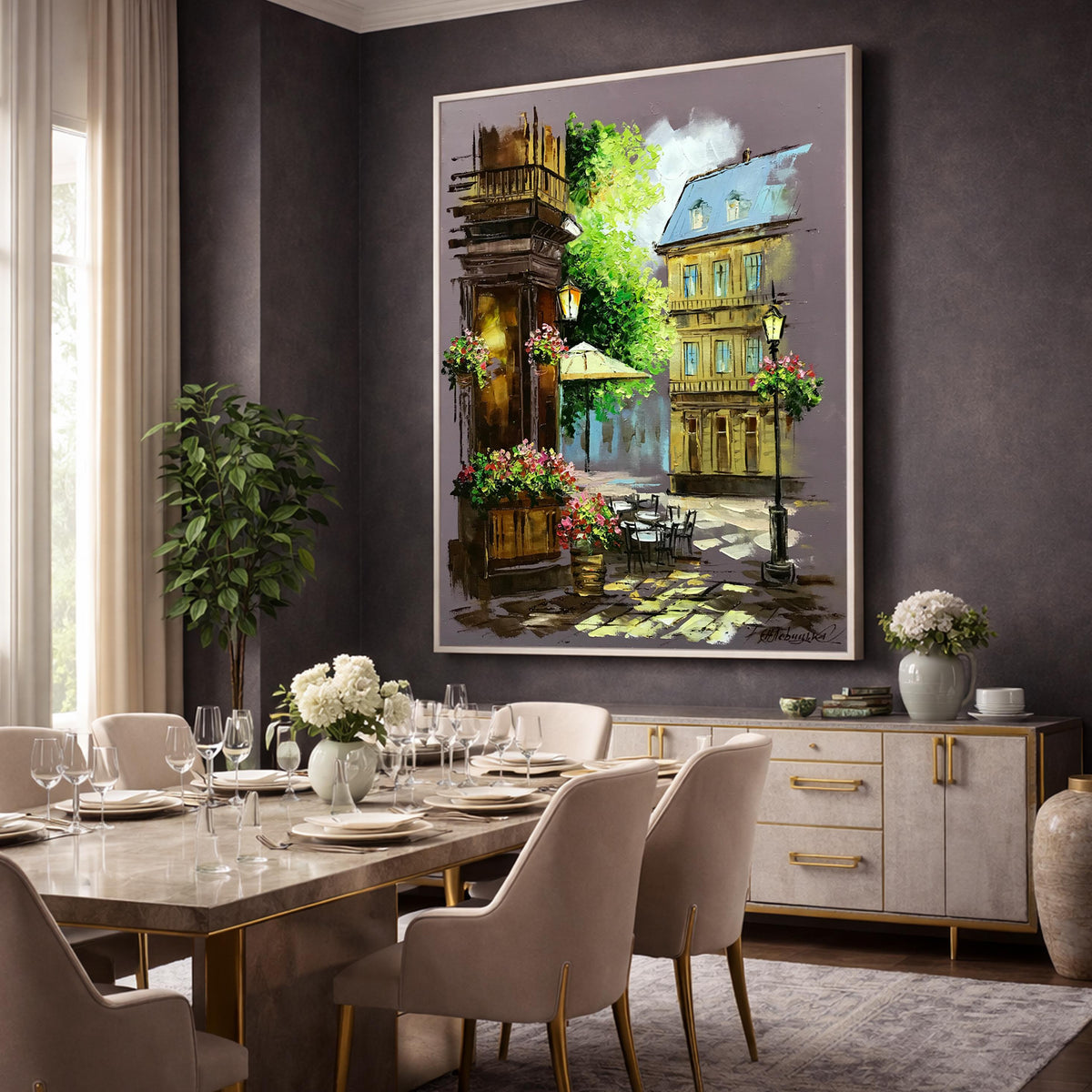Romantic Paris Street Painting Original Impressionist Café Scene Oil on Canvas