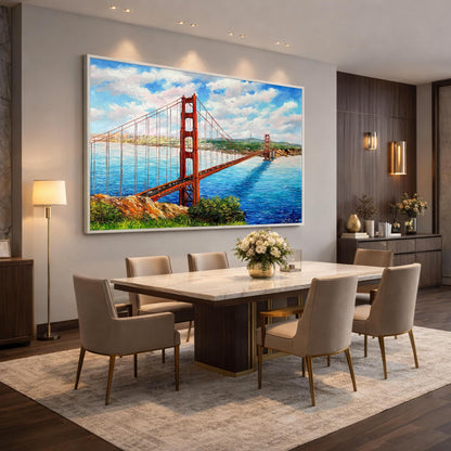 San Francisco Skyline Oil Painting | SF Bay Area Wall Art | Golden Gate Bridge Canvas Painting | Northern California Artwork