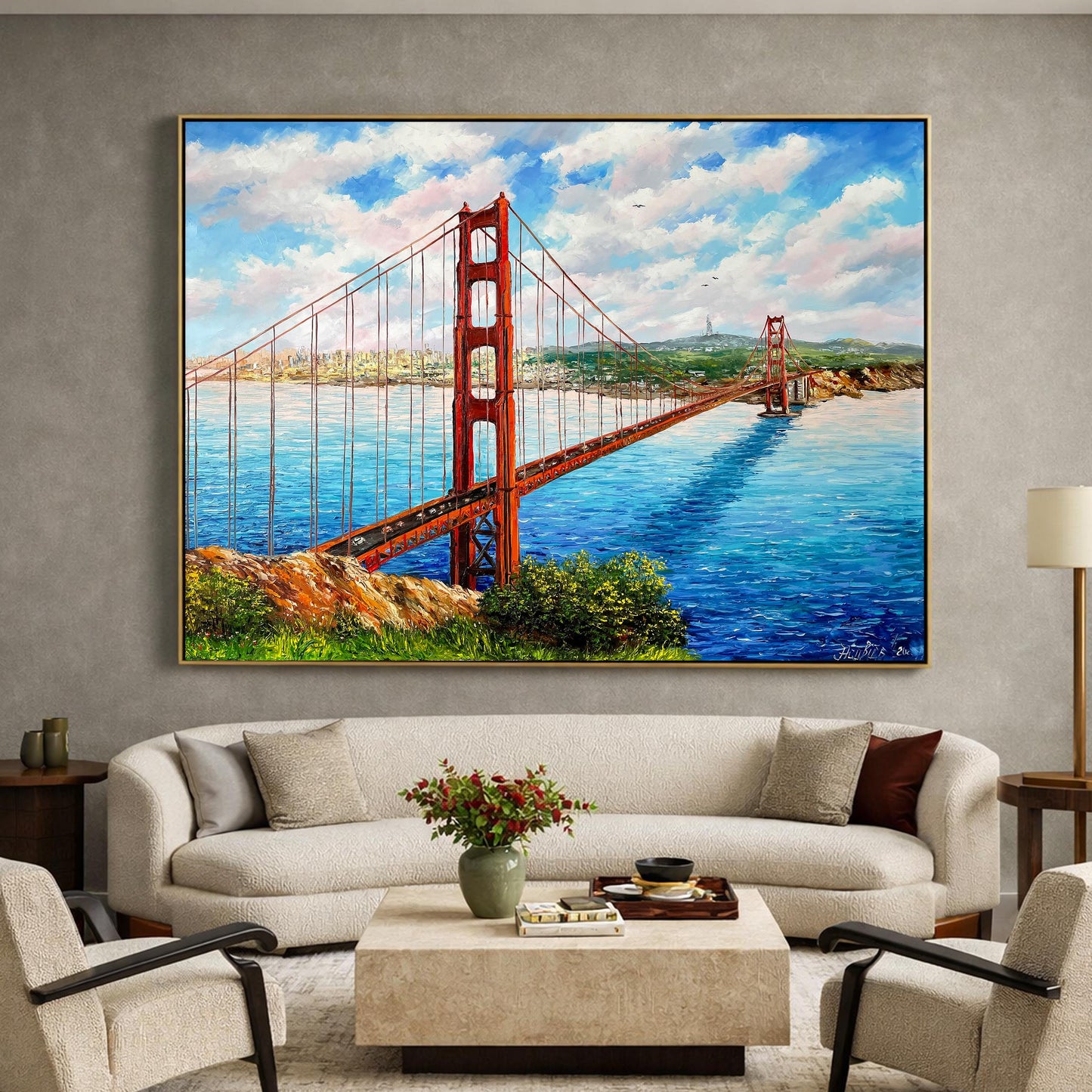 San Francisco Skyline Oil Painting | SF Bay Area Wall Art | Golden Gate Bridge Canvas Painting | Northern California Artwork