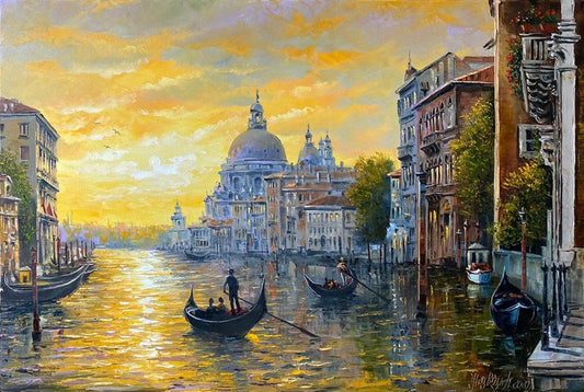 Venice Canal Oil Painting Original Venetian Grand Canal Art Famous Painting Monet Classic Italy Sunset at Venice Art