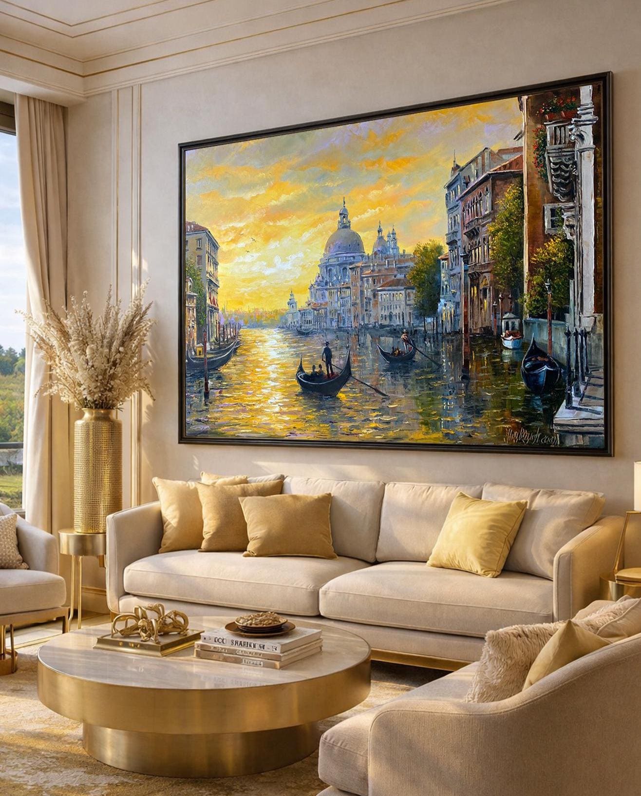 Venice Canal Oil Painting Original Venetian Grand Canal Art Famous Painting Monet Classic Italy Sunset at Venice Art