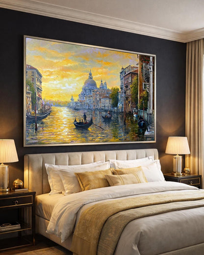 Venice Canal Oil Painting Original Venetian Grand Canal Art Famous Painting Monet Classic Italy Sunset at Venice Art