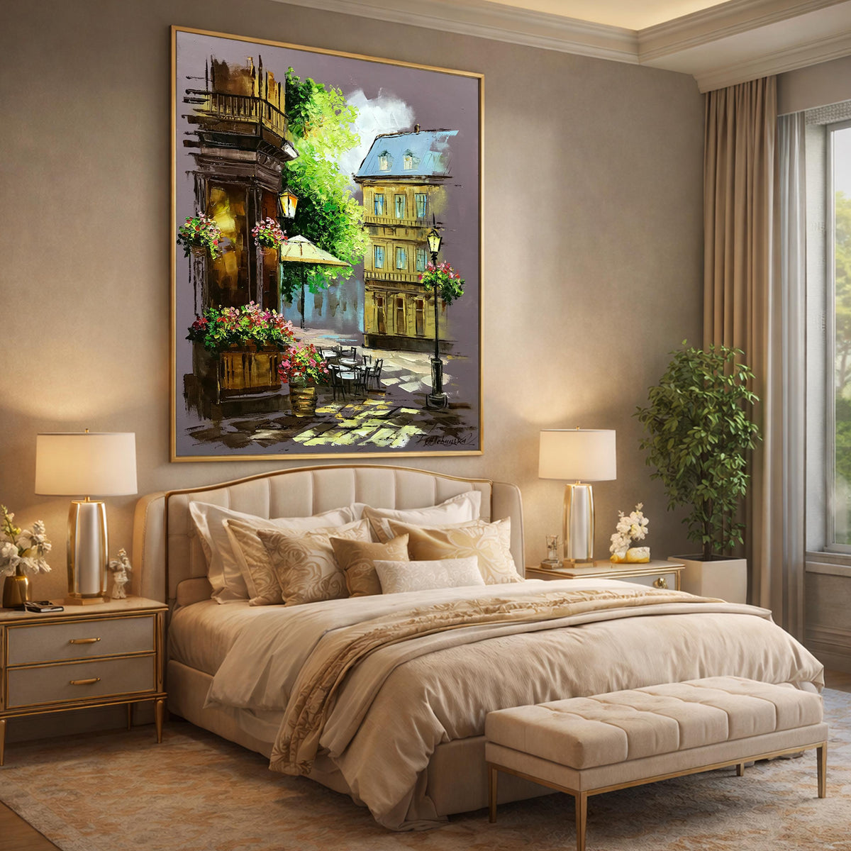 Romantic Paris Street Painting Original Impressionist Café Scene Oil on Canvas