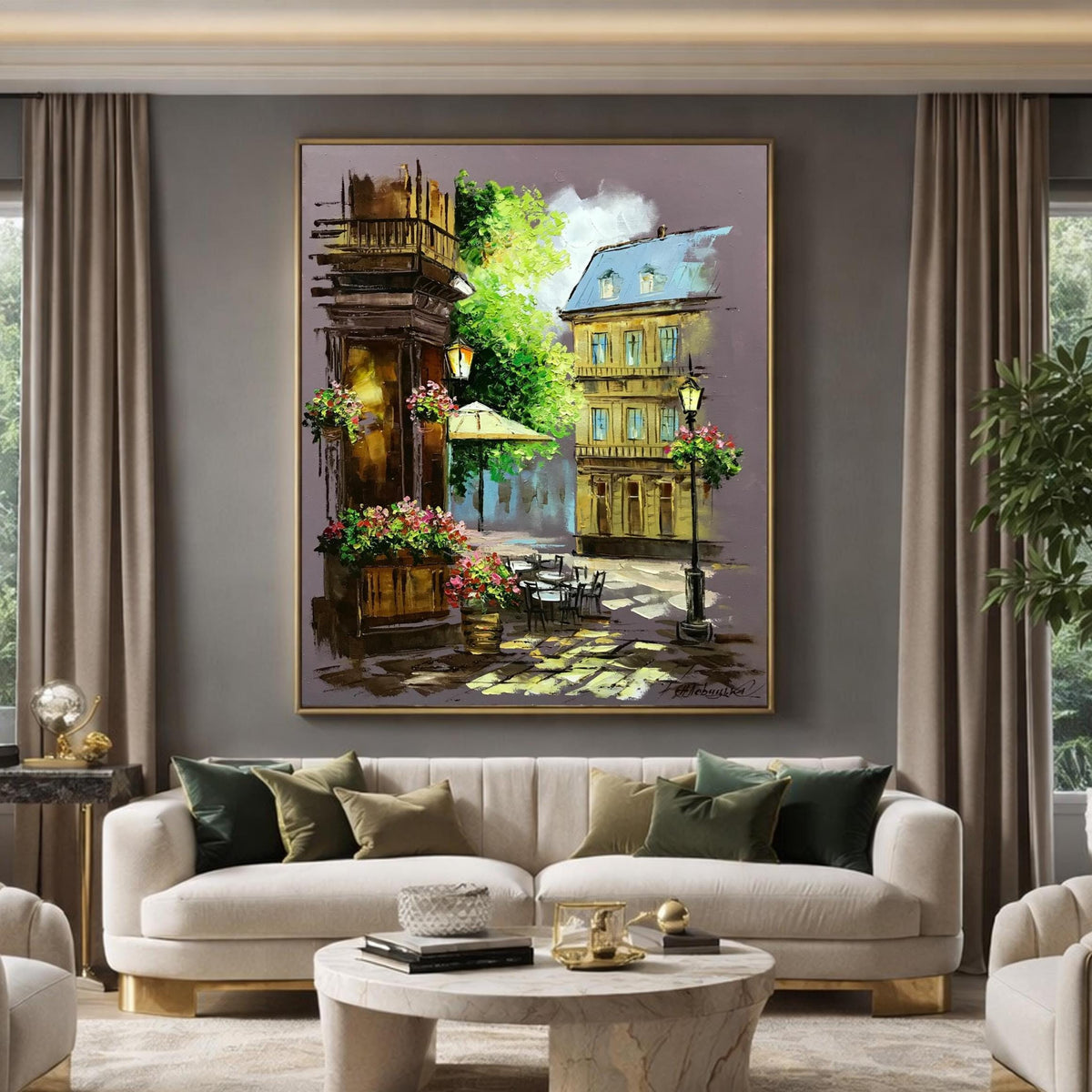 Romantic Paris Street Painting Original Impressionist Café Scene Oil on Canvas