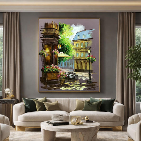 Romantic Paris Street Painting Original Impressionist Café Scene Oil on Canvas