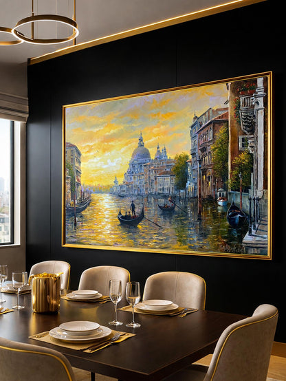 Venice Canal Oil Painting Original Venetian Grand Canal Art Famous Painting Monet Classic Italy Sunset at Venice Art