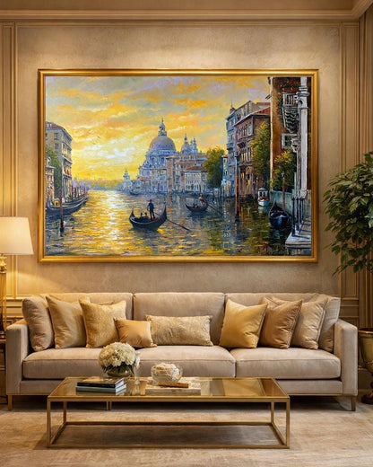 Venice Canal Oil Painting Original Venetian Grand Canal Art Famous Painting Monet Classic Italy Sunset at Venice Art