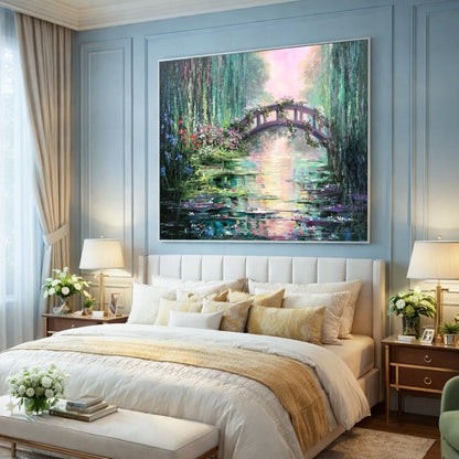 Claude Monet Painting Bridge Over a Pond of Water Lilies Artist Impressionism Art Green Water Lily Pond Oil Painting on Canvas