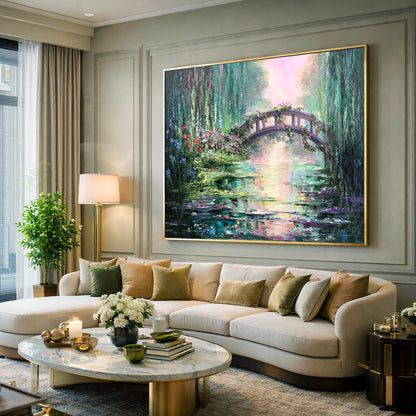 Claude Monet Painting Bridge Over a Pond of Water Lilies Artist Impressionism Art Green Water Lily Pond Oil Painting on Canvas