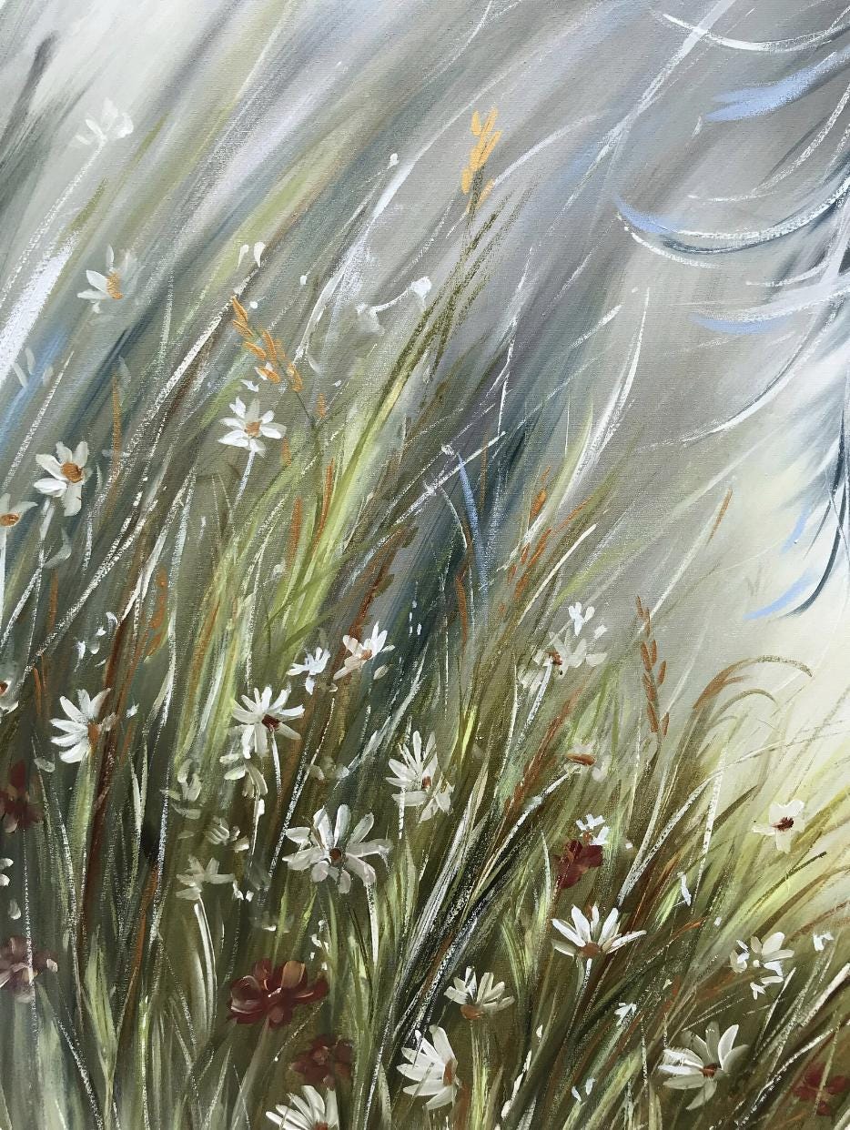 Elegant Lady with Horse Oil Painting, White Horse Girl Wall Art, Romanticism Beautiful Woman in Floral Meadow Painting on Canvas