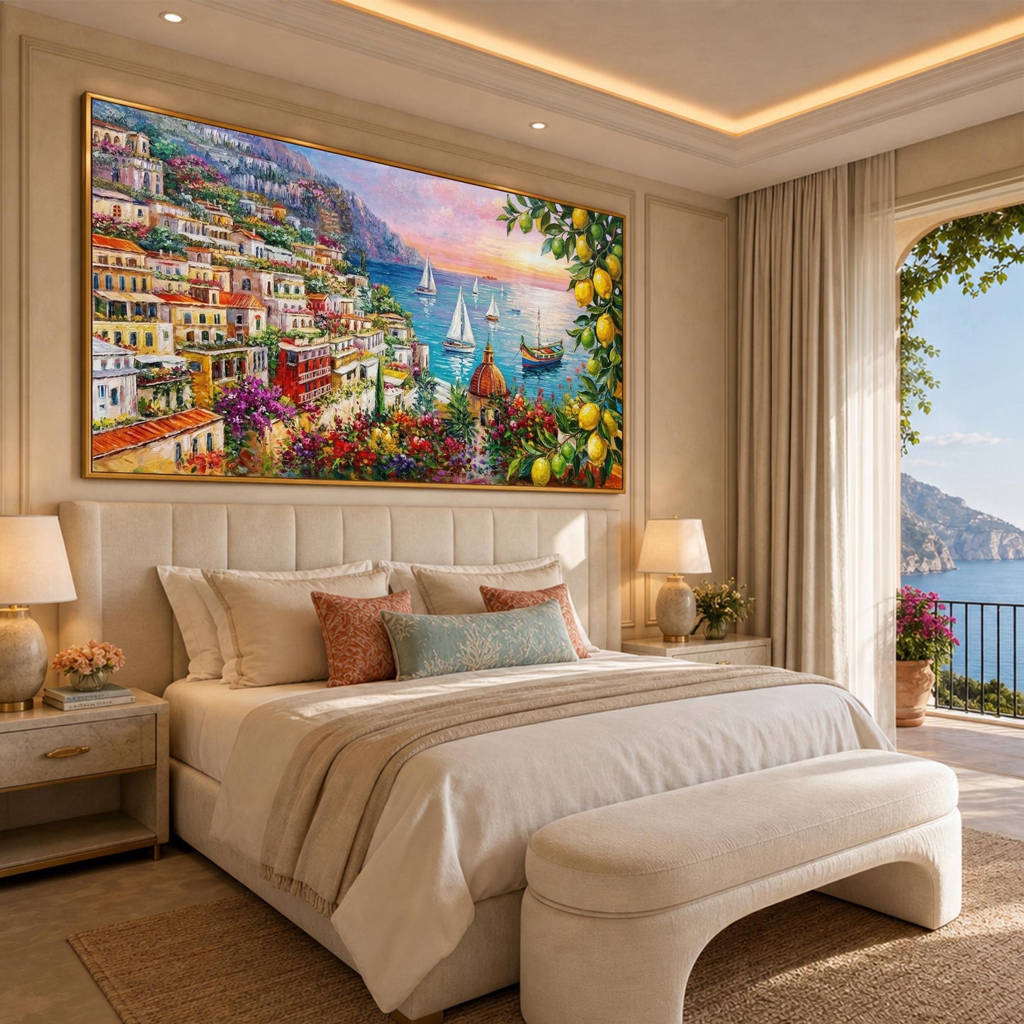 Amalfi Coast Lemon Tree Oil Painting on Canvas | Colorful Positano Italy Coast Wall Art | Most Beautiful Italian Coastal Towns Painting