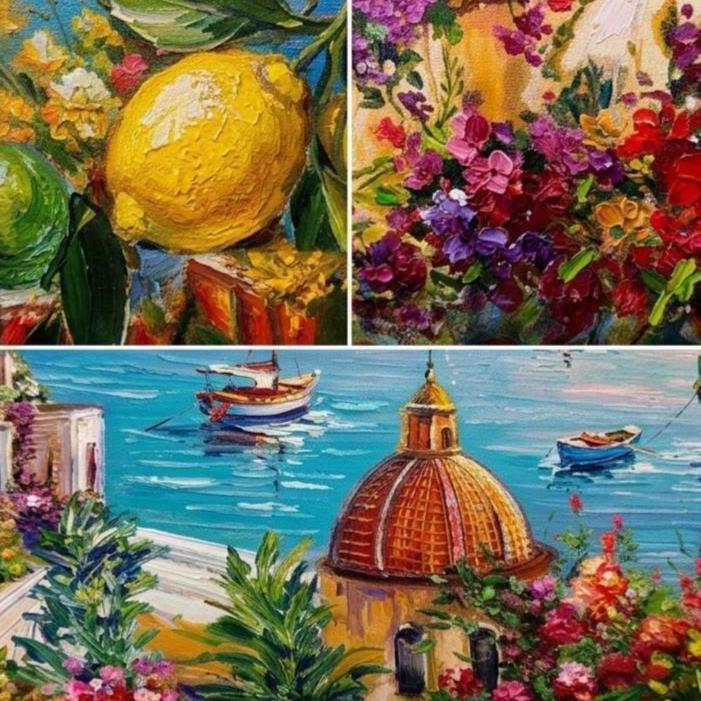 Amalfi Coast Lemon Tree Oil Painting on Canvas | Colorful Positano Italy Coast Wall Art | Most Beautiful Italian Coastal Towns Painting