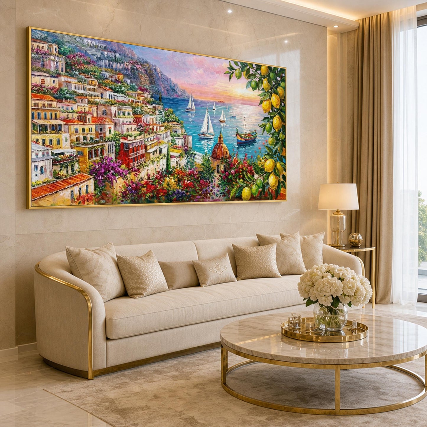 Amalfi Coast Lemon Tree Oil Painting on Canvas | Colorful Positano Italy Coast Wall Art | Most Beautiful Italian Coastal Towns Painting