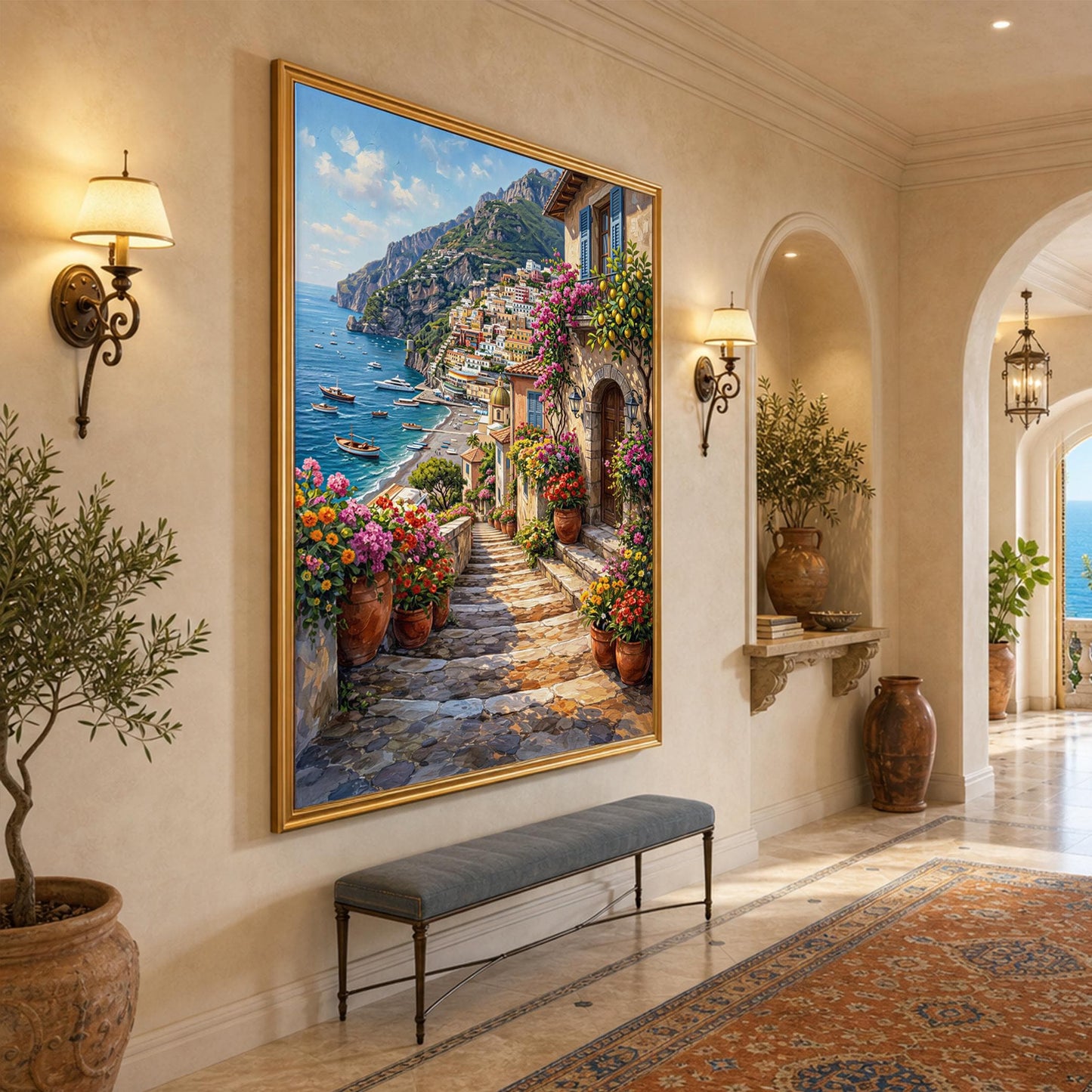 Positano Amalfi Coast Oil Painting on Canvas | Original Italian Street Scene Art | Italy Coastal Painting, Lemon Tree Artwork